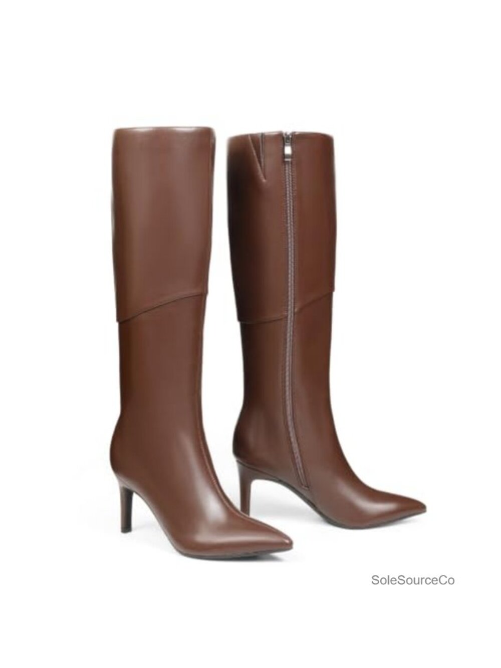 Kitten Heel Knee High Boots Pointed Toe Tall PU Leather Women